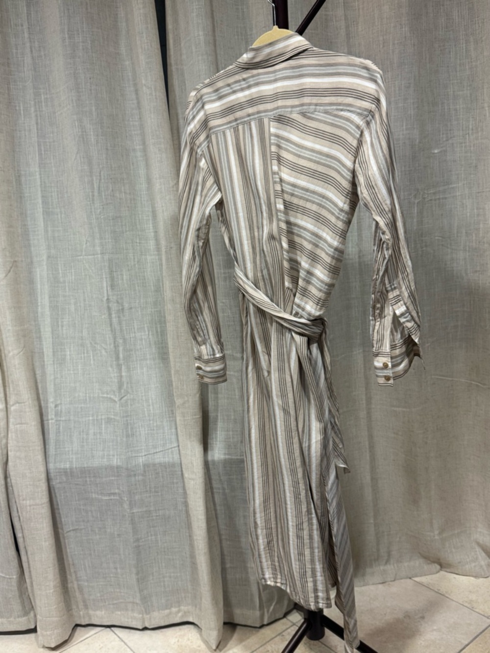 Acne Studios asymmetrical Striped Tie-Waist Shirt Dress - Neutral Stripes - Picture 7 of 7